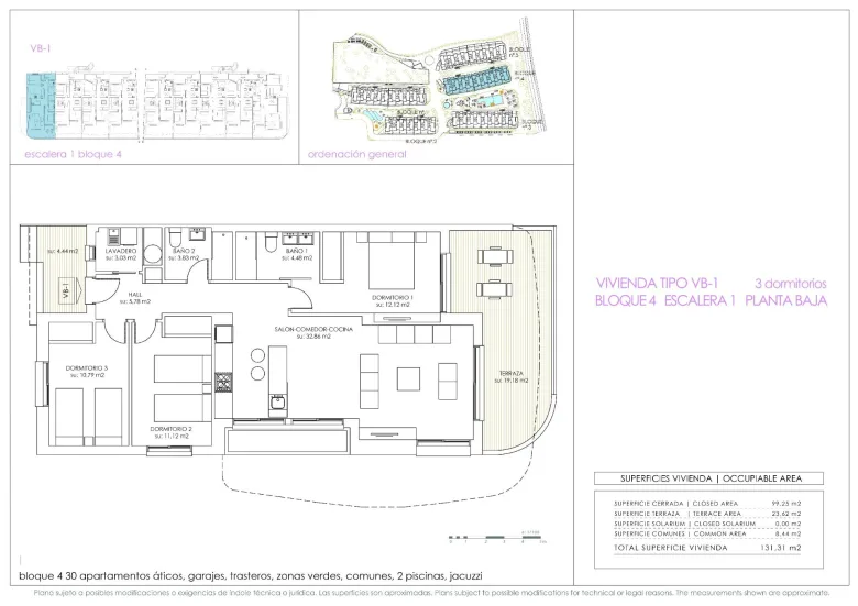 Planskisse — Leilighet med 3 soverom og 23m² terrasse i Flamenca Sun