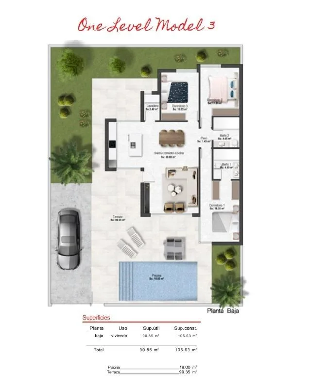 Planskisse — NEW BUILD ONE LEVEL VILLAS IN ALTAONA GOLF RESORT, MURCIA