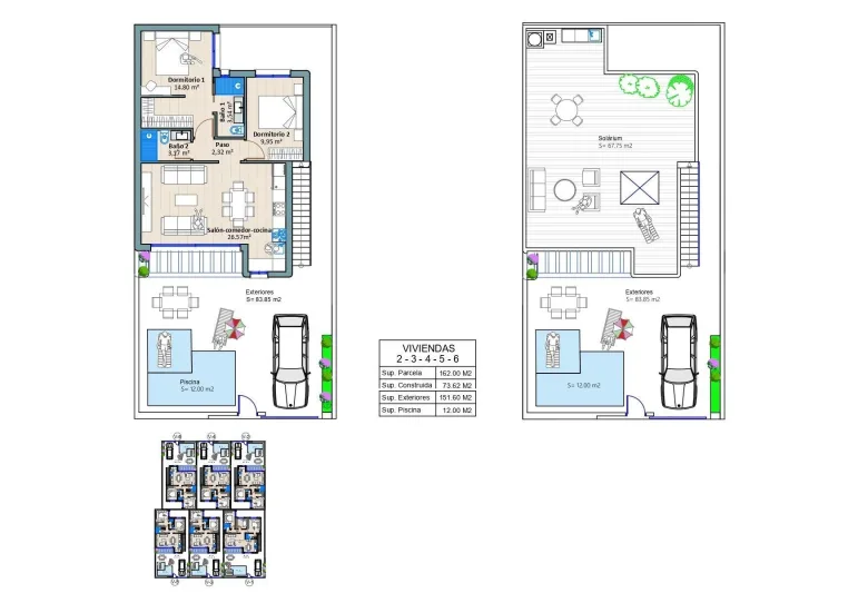 Planskisse — Moderne nybyggede villaer i Torre-Pacheco, Murcia