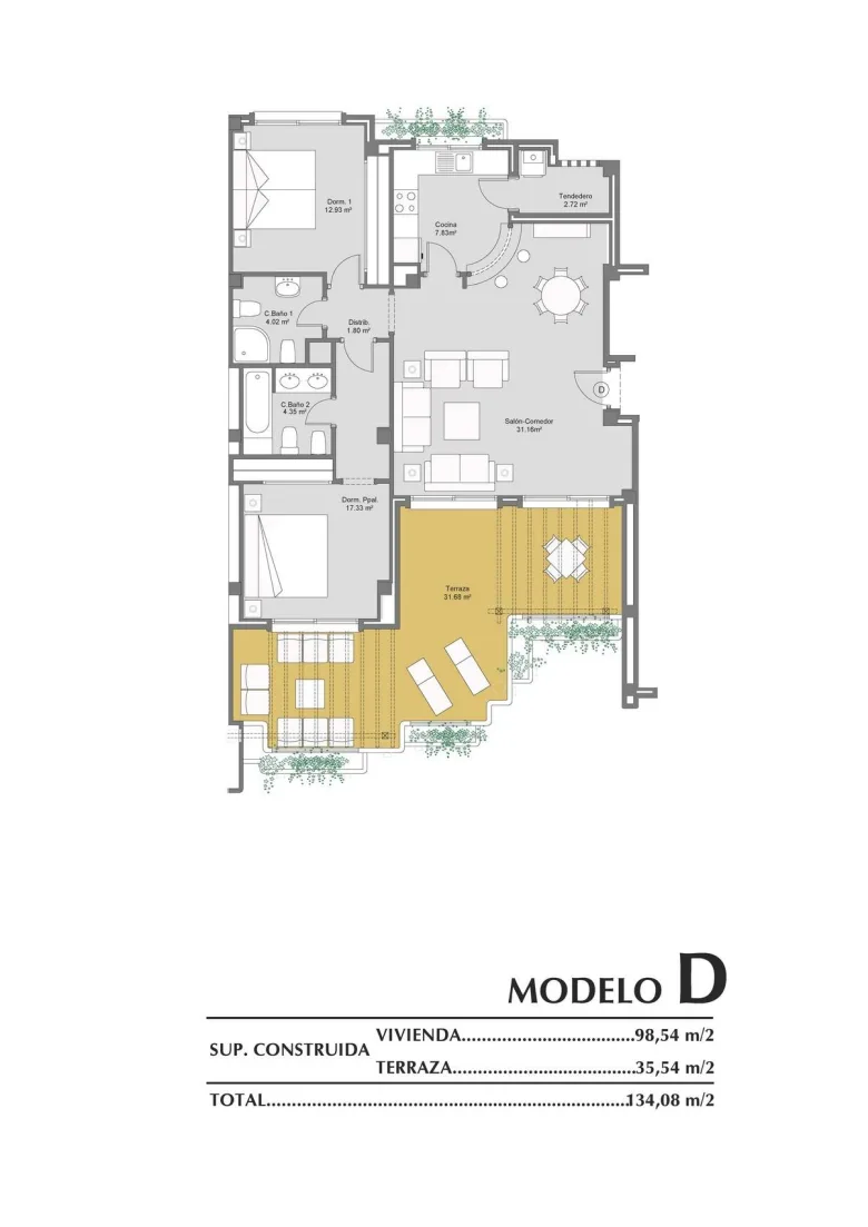 Planskisse — Nøkkelferdige leiligheter til salgs i Lomas de Campoamor, Orihuela Costa