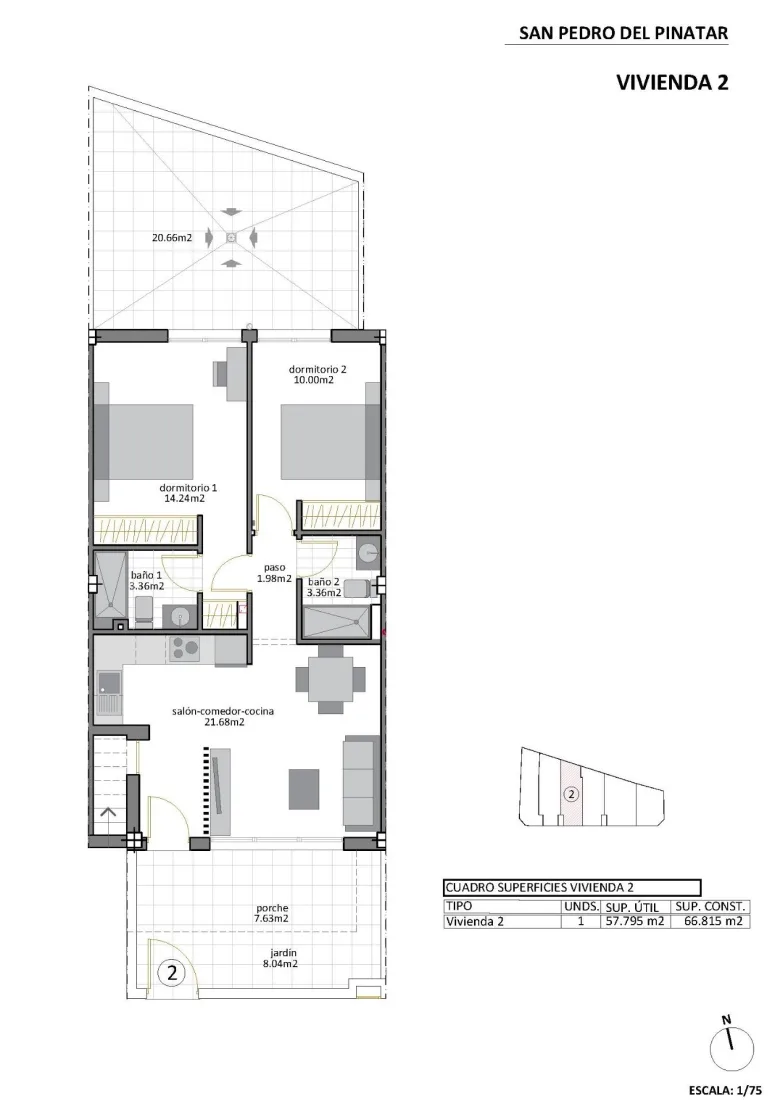 Planskisse — Nybygde bungalower i San Pedro del Pinatar - førsteklasses beliggenhet bare 500 meter fra stranden
