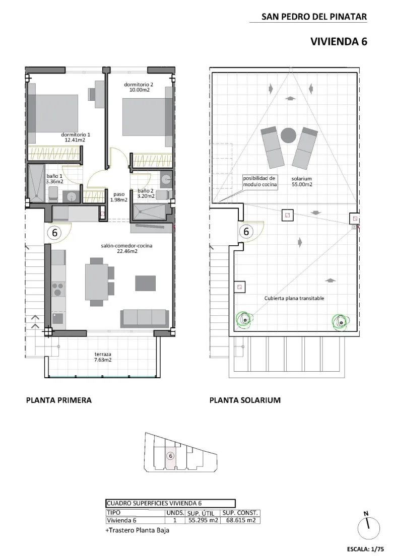 Planskisse — Nybygde bungalower i San Pedro del Pinatar - førsteklasses beliggenhet bare 500 meter fra stranden