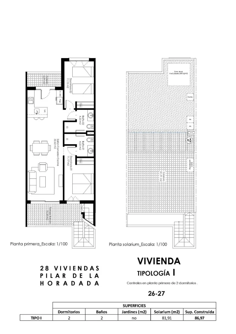 Planskisse — Newly Built Bungalows with Solarium or Garden in Pilar de la Horadada