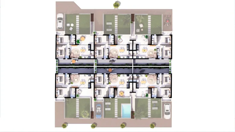 Planskisse — Nybyggede bungalower med privat basseng i San Pedro del Pinatar