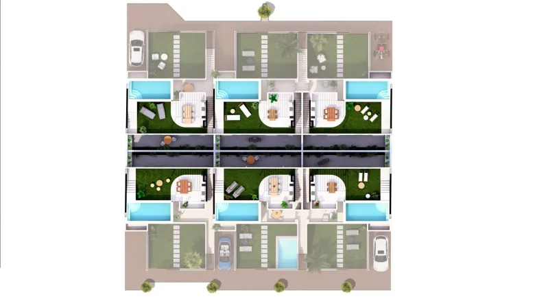 Planskisse — Nybyggede bungalower med privat basseng i San Pedro del Pinatar