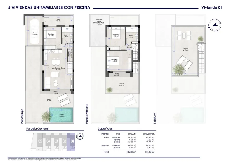 Planskisse — Nybyggede tomannsboliger med privat basseng i San Pedro del Pinatar