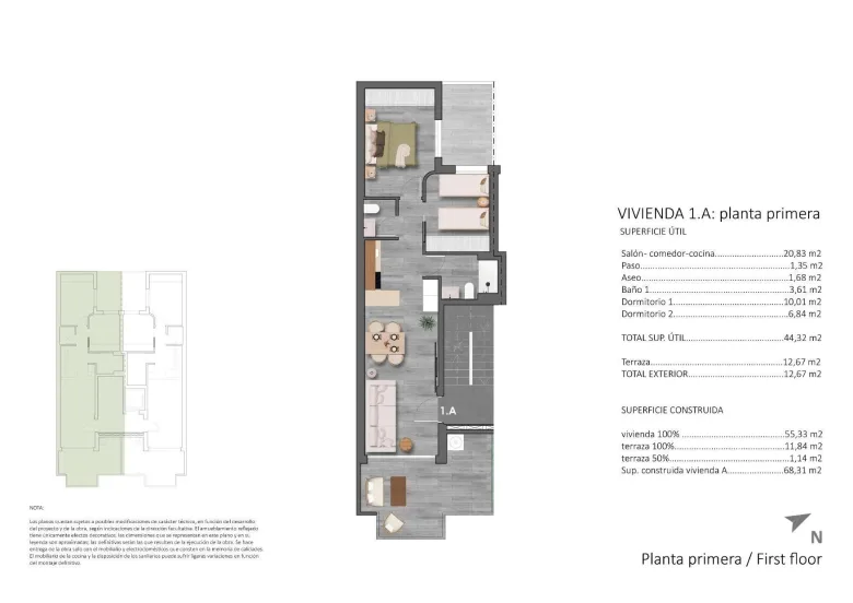 Planskisse — Penthouseleilighet kun 100 meter fra stranden i Torre de la Horadada. Juni tilbud; Prisen inkluderer møbelpakke