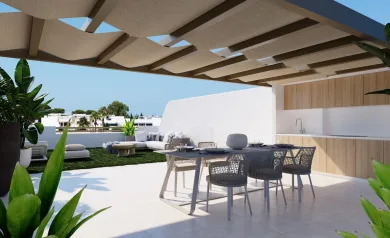 Nye bungalower med hage eller takterrasse nær sjøen i San Pedro del Pinatar
