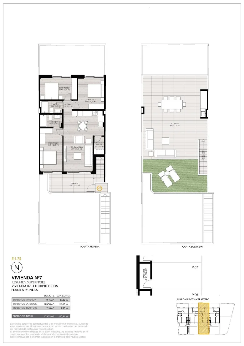 Planskisse — Nye bungalower med hage eller takterrasse nær sjøen i San Pedro del Pinatar