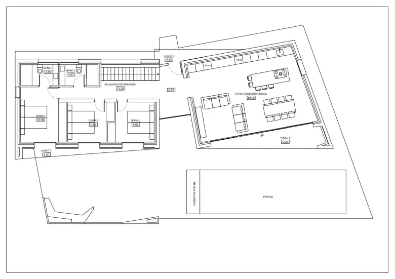 Planskisse — Ny moderne villa nær La Fustera-stranden på Benissa-kysten mellom Calpe og Moraira