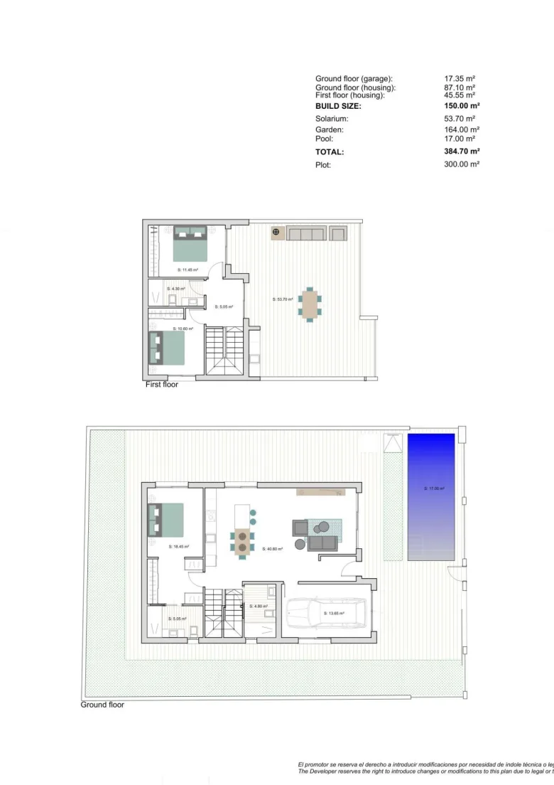 Planskisse — Moderne ny villa i Los Alcazares, Murcia, nær stranden