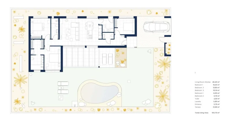Planskisse — Moderne villaer på ett plan i Altaona Golf Resort Murcia