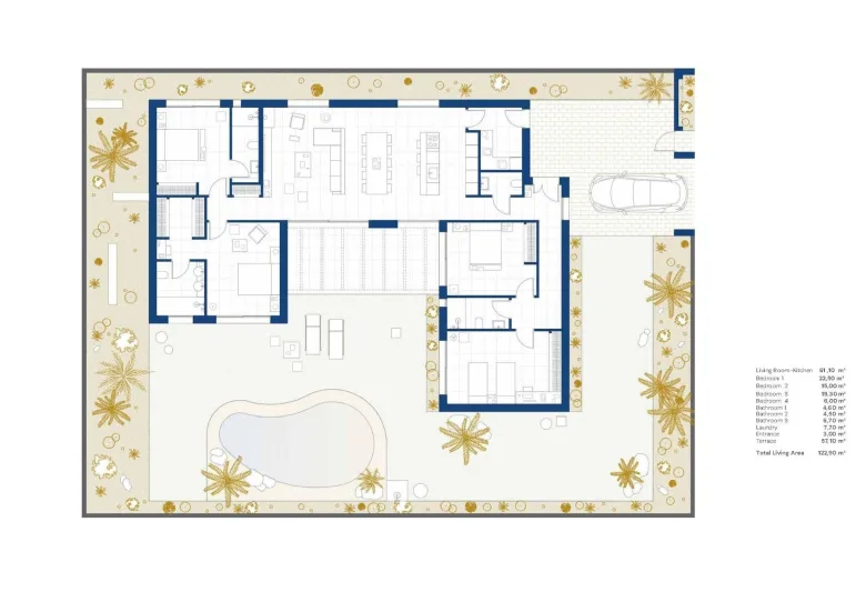 Planskisse — Moderne villaer på ett plan i Altaona Golf Resort Murcia