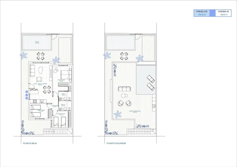 Planskisse — Moderne villaer på ett plan med privat basseng og takterrasse i El Jimenado Murcia