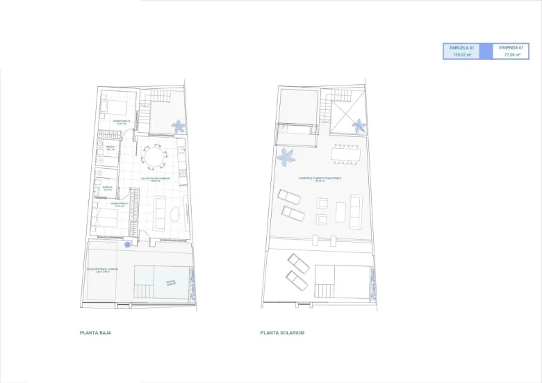 Planskisse — Moderne nye rekkehus med privat basseng i El Alba Resort Torre Pacheco