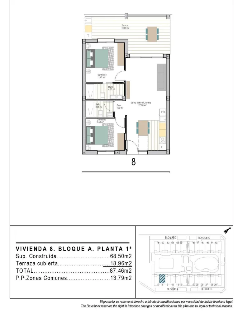 Planskisse — Moderne nye leiligheter i San Cayetano, Torrepacheco, Murcia
