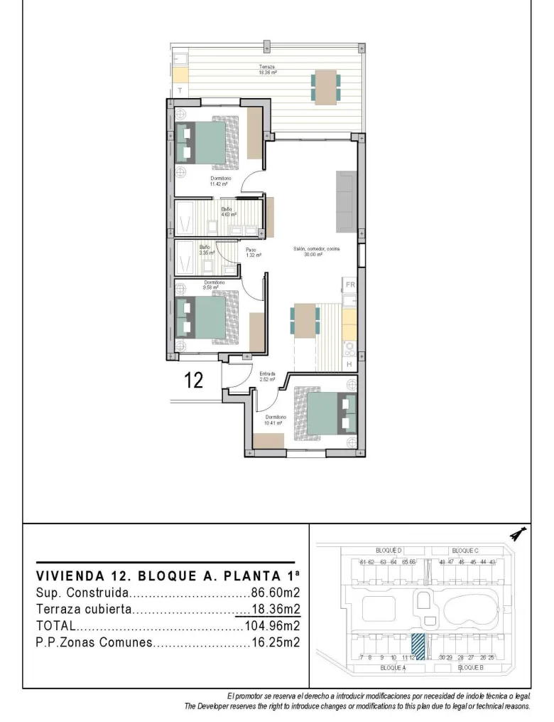 Planskisse — Moderne nye leiligheter i San Cayetano, Torrepacheco, Murcia