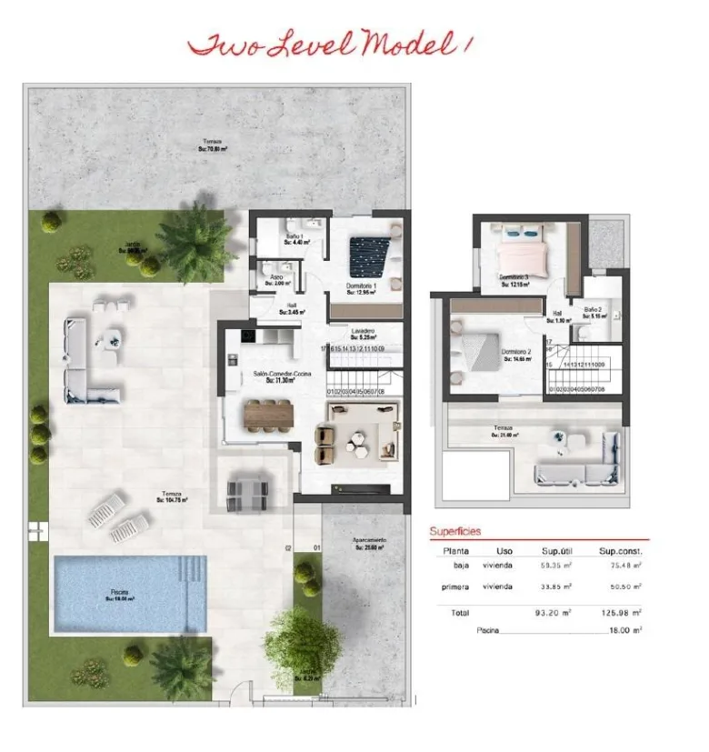 Planskisse — Nye villaer i Altaona Golf Resort i Murcia med privat basseng og fjellutsikt