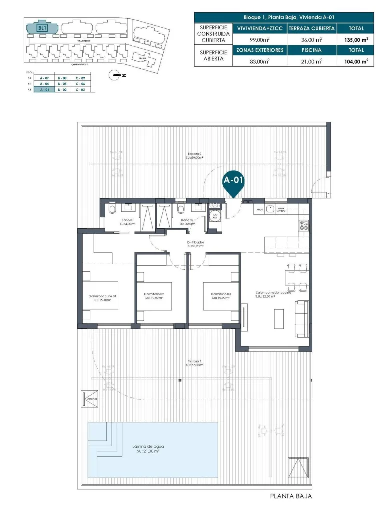 Planskisse — New Build Golf Front Apartments and Villas in La Serena Golf Los Alcazares