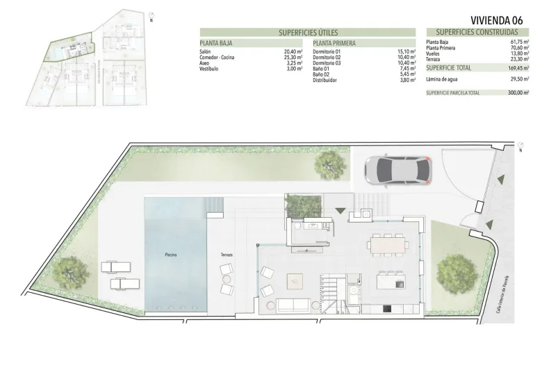 Planskisse — Moderne tomannsboliger med privat basseng i Las Filipinas-Orihuela Costa