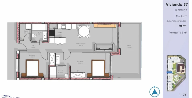 Planskisse — Moderne leilighet med 2 soverom og terrasse i Oasis Garden