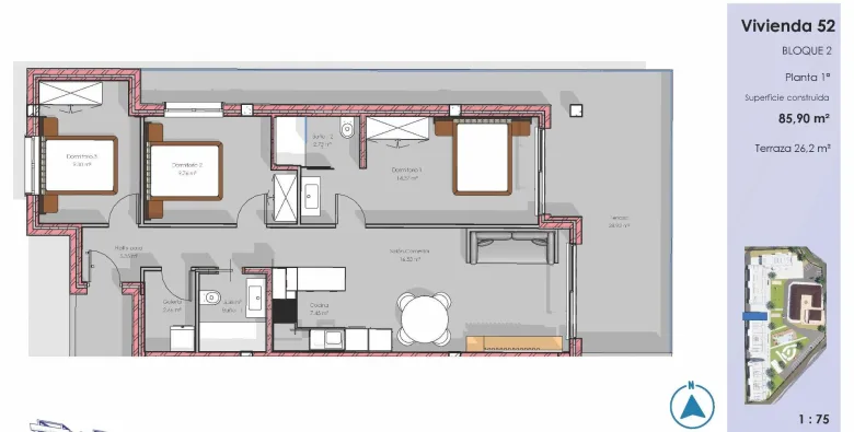 Planskisse — Moderne leilighet med 3 soverom og terrasse i Oasis Garden