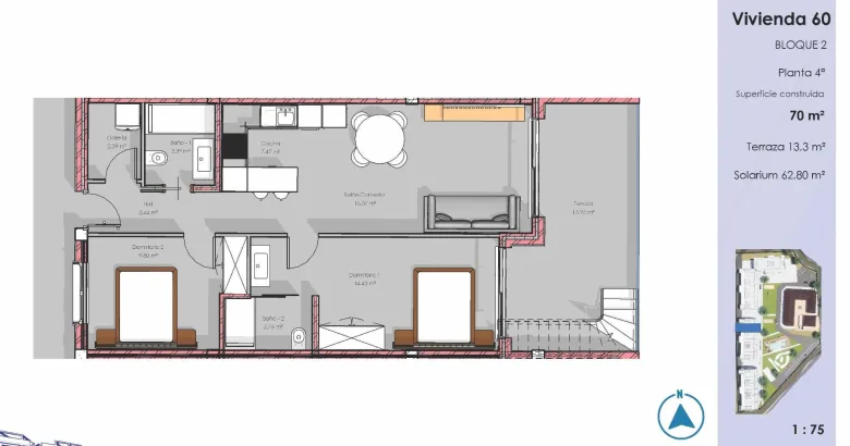Planskisse — Penthouse | Moderne leilighet med 2 soverom og takterrasse i Oasis Garden