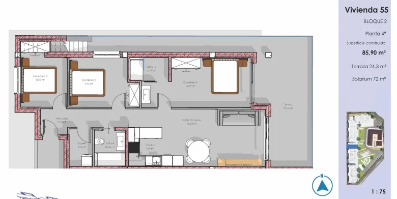 Planskisse — Penthouse | Moderne leilighet med 3 soverom og takterrasse i Oasis Garden