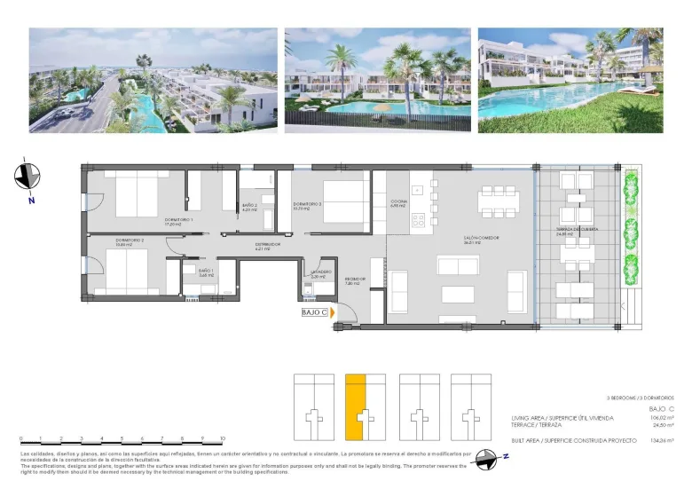 Planskisse — Nybygde bungalower i Mar de Cristal med belliggenhet nære stranden