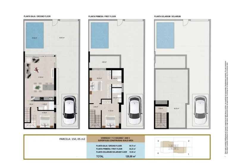 Planskisse — Moderne nye firemannsboliger med privat basseng i Santiago de la Ribera