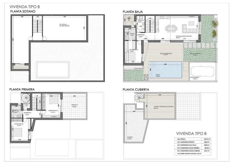 Planskisse — Moderne nye firemanns-hjørneboliger i Bigastro, Alicante