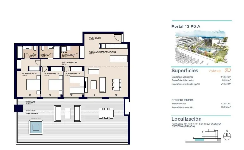 Planskisse — Luksuriøse leiligheter med havutsikt i Estepona – bare 400 meter fra stranden